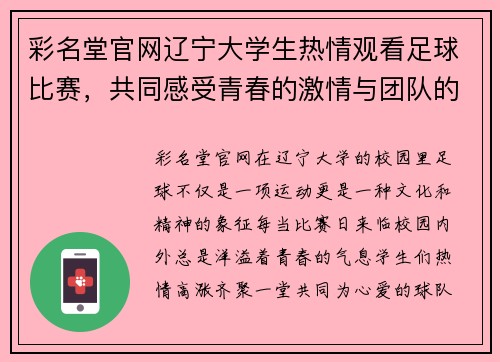 彩名堂官网辽宁大学生热情观看足球比赛，共同感受青春的激情与团队的力量